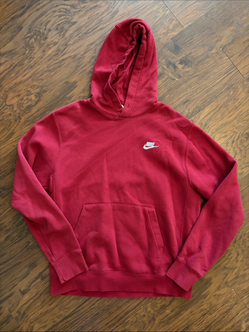 Nike Men's Red Pullover Hoodie with White Swoosh